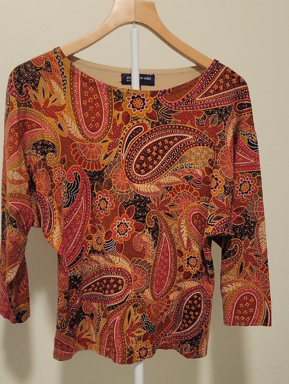 Jones New York Paisley Boatneck Top in Rust and Pink Multi